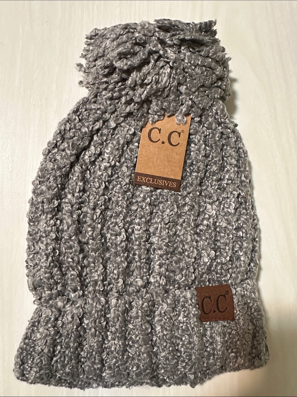 C.C Gray Pom Pom Knit Beanie